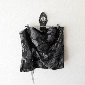Vintage Y2K White House Black Market Corset Top Size 12 Black Floral Strapless